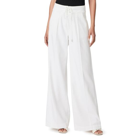 NWT Paige Womens 33 Jeans Harper Lace-Up Waist Wide Leg Jeans Boss White - Picture 1 of 16